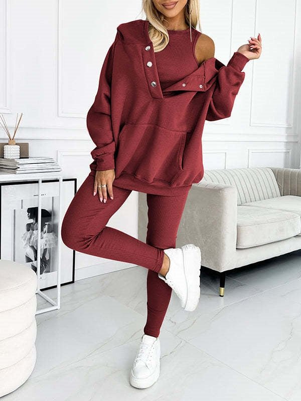 Athleisure Hoodie With Thick Thread Slim-fit Vest Pants Three Pieces Set - RJ Athletics
