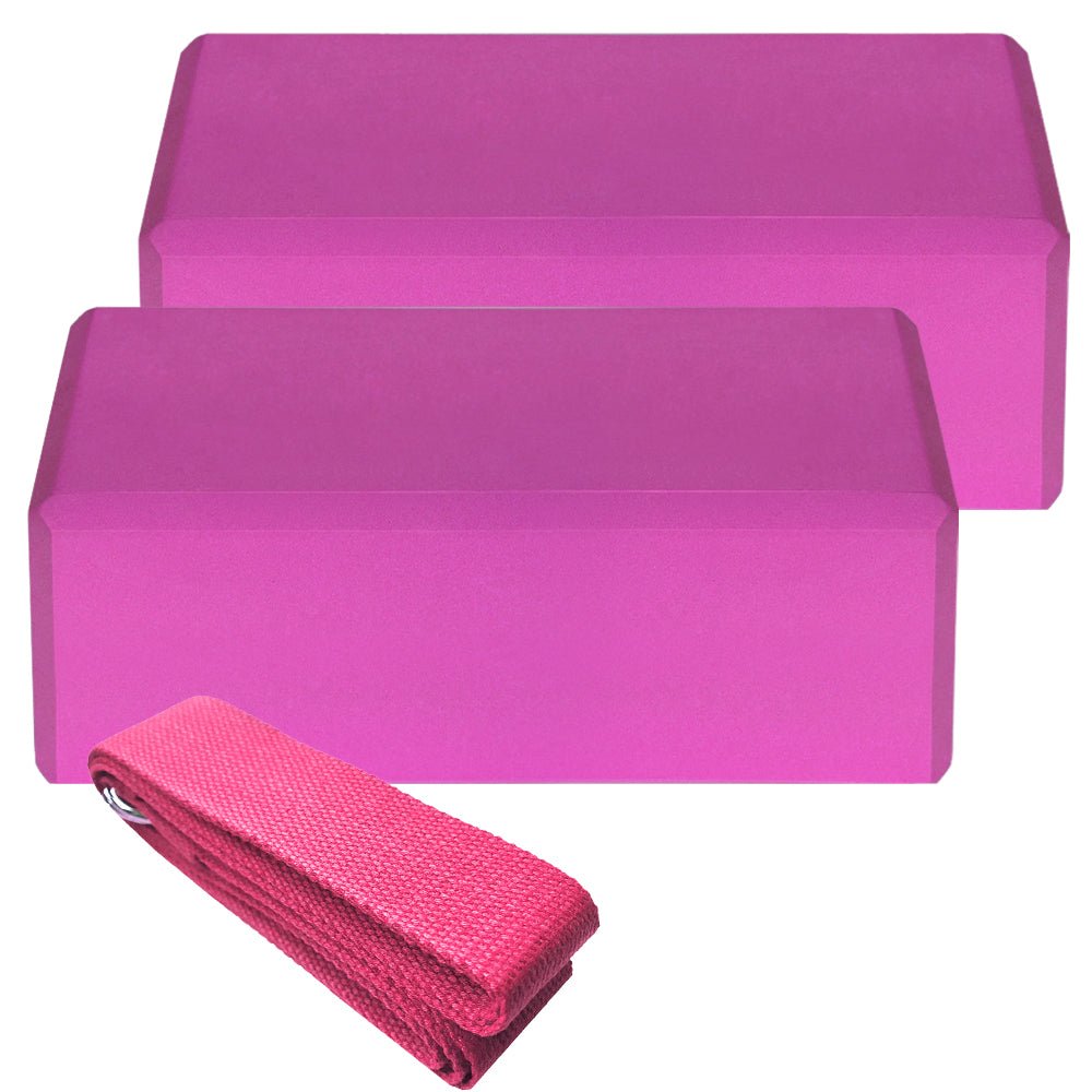 Indoor 2pcs EVA Yoga Blocks 1pcs Cotton Yoga Strap Stability Blocks Strap Set for Yoga Pilates Meditation Indoor Exercise - RJ Athletics