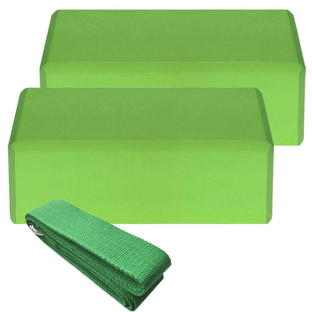 Indoor 2pcs EVA Yoga Blocks 1pcs Cotton Yoga Strap Stability Blocks Strap Set for Yoga Pilates Meditation Indoor Exercise - RJ Athletics