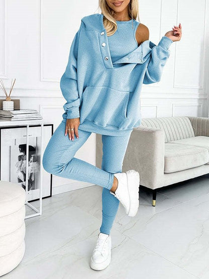 Athleisure Hoodie With Thick Thread Slim-fit Vest Pants Three Pieces Set - RJ Athletics