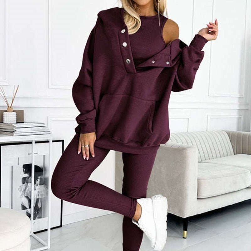 Athleisure Hoodie With Thick Thread Slim-fit Vest Pants Three Pieces Set - RJ Athletics