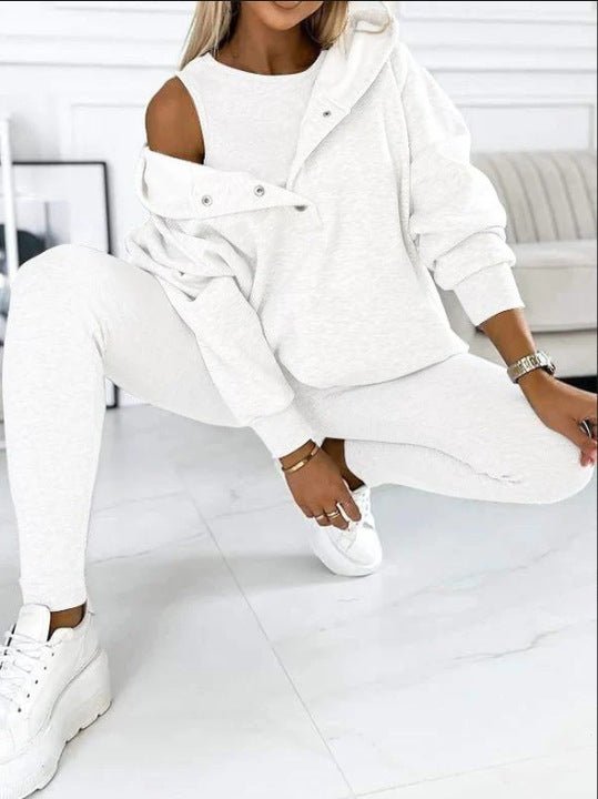 Athleisure Hoodie With Thick Thread Slim-fit Vest Pants Three Pieces Set - RJ Athletics