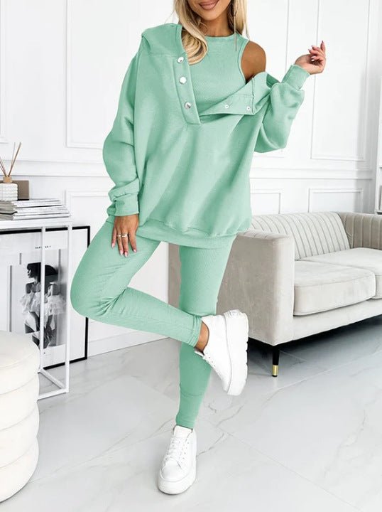 Athleisure Hoodie With Thick Thread Slim-fit Vest Pants Three Pieces Set - RJ Athletics
