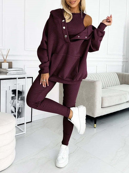 Athleisure Hoodie With Thick Thread Slim-fit Vest Pants Three Pieces Set - RJ Athletics