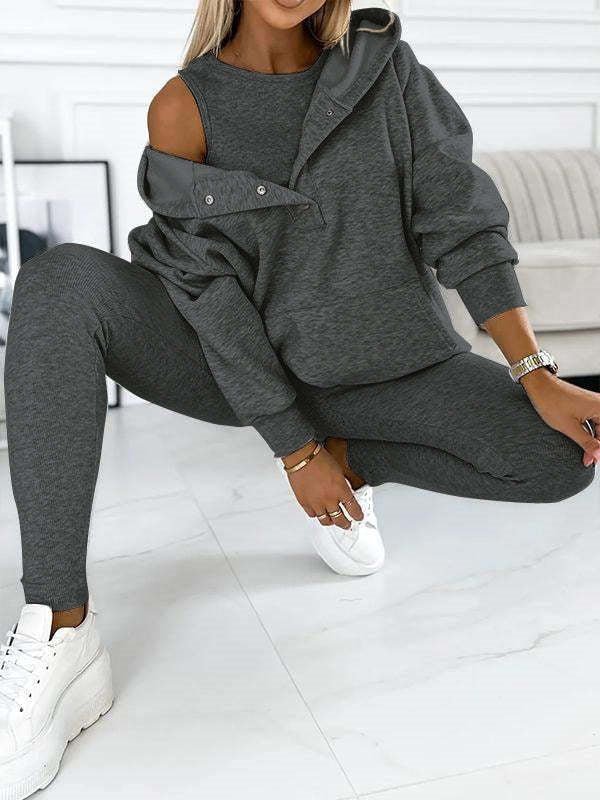 Athleisure Hoodie With Thick Thread Slim-fit Vest Pants Three Pieces Set - RJ Athletics