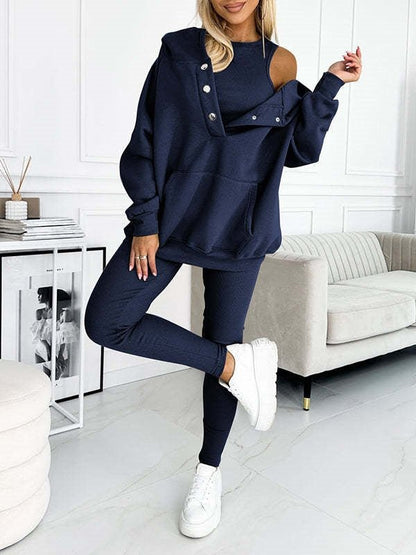 Athleisure Hoodie With Thick Thread Slim-fit Vest Pants Three Pieces Set - RJ Athletics