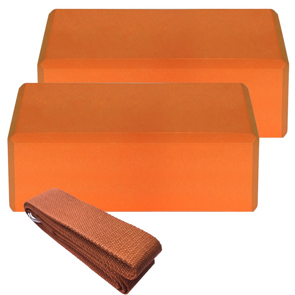 Indoor 2pcs EVA Yoga Blocks 1pcs Cotton Yoga Strap Stability Blocks Strap Set for Yoga Pilates Meditation Indoor Exercise - RJ Athletics