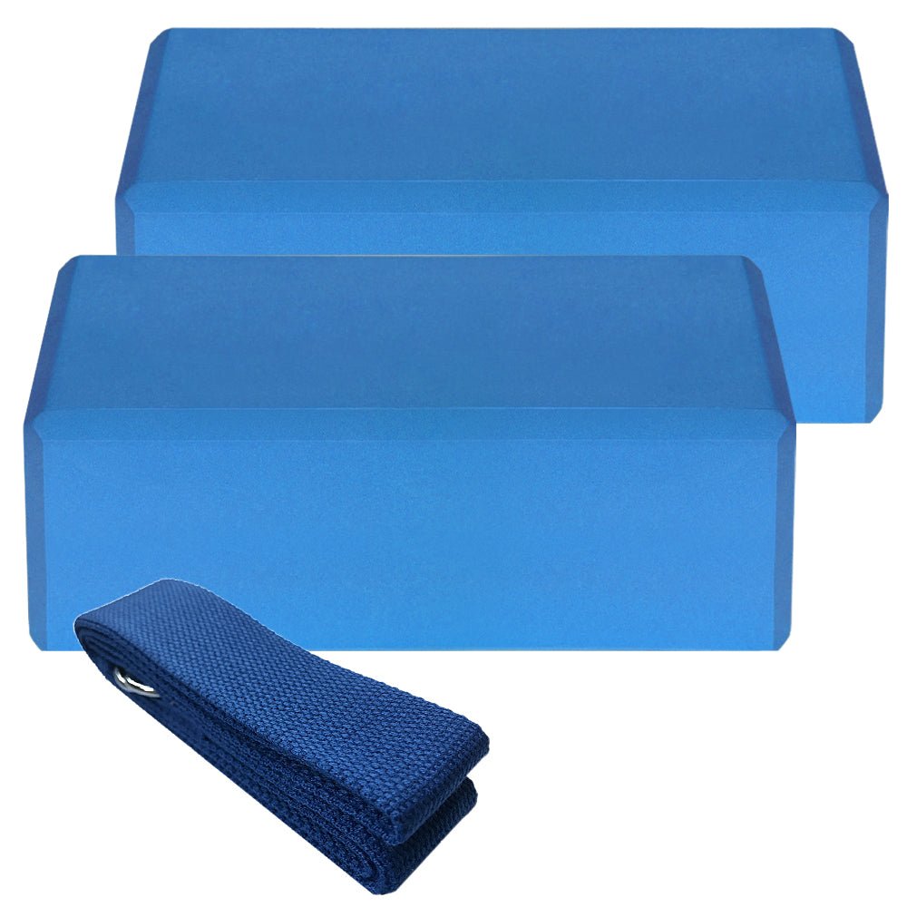 Indoor 2pcs EVA Yoga Blocks 1pcs Cotton Yoga Strap Stability Blocks Strap Set for Yoga Pilates Meditation Indoor Exercise - RJ Athletics