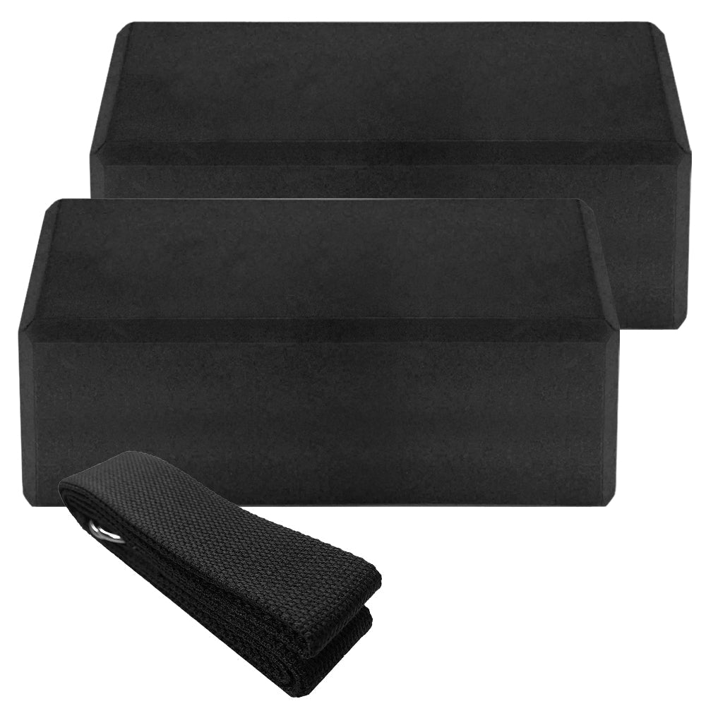 Indoor 2pcs EVA Yoga Blocks 1pcs Cotton Yoga Strap Stability Blocks Strap Set for Yoga Pilates Meditation Indoor Exercise - RJ Athletics