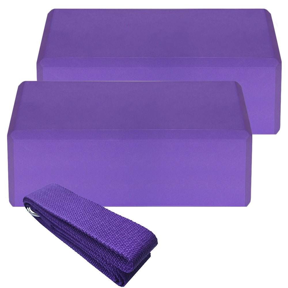 Indoor 2pcs EVA Yoga Blocks 1pcs Cotton Yoga Strap Stability Blocks Strap Set for Yoga Pilates Meditation Indoor Exercise - RJ Athletics
