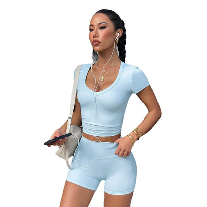 Sports Yoga T-shirt Paired With A Matching Tank Top And Shorts Womens Two-piece Workout Set - RJ Athletics